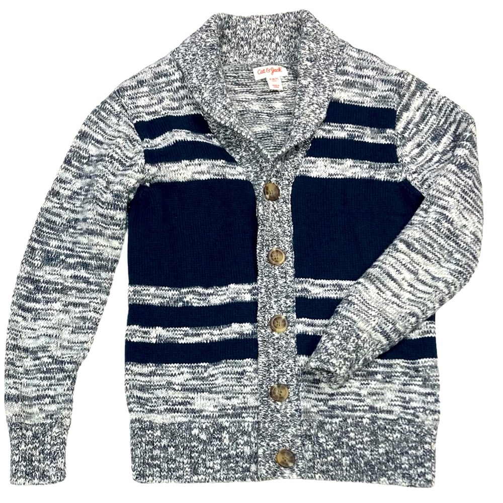 Cat & Jack Cardigan Sweater S 6/7 Button Down Front with Collar Marled